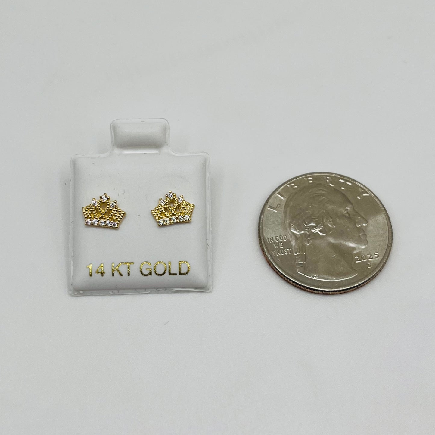 14k Gold Princess Crown Cz Baby Earrings