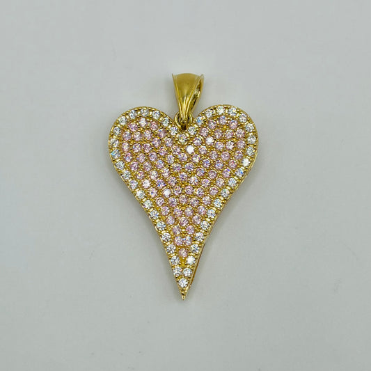 10K Gold Skinny Pink Heart Charm