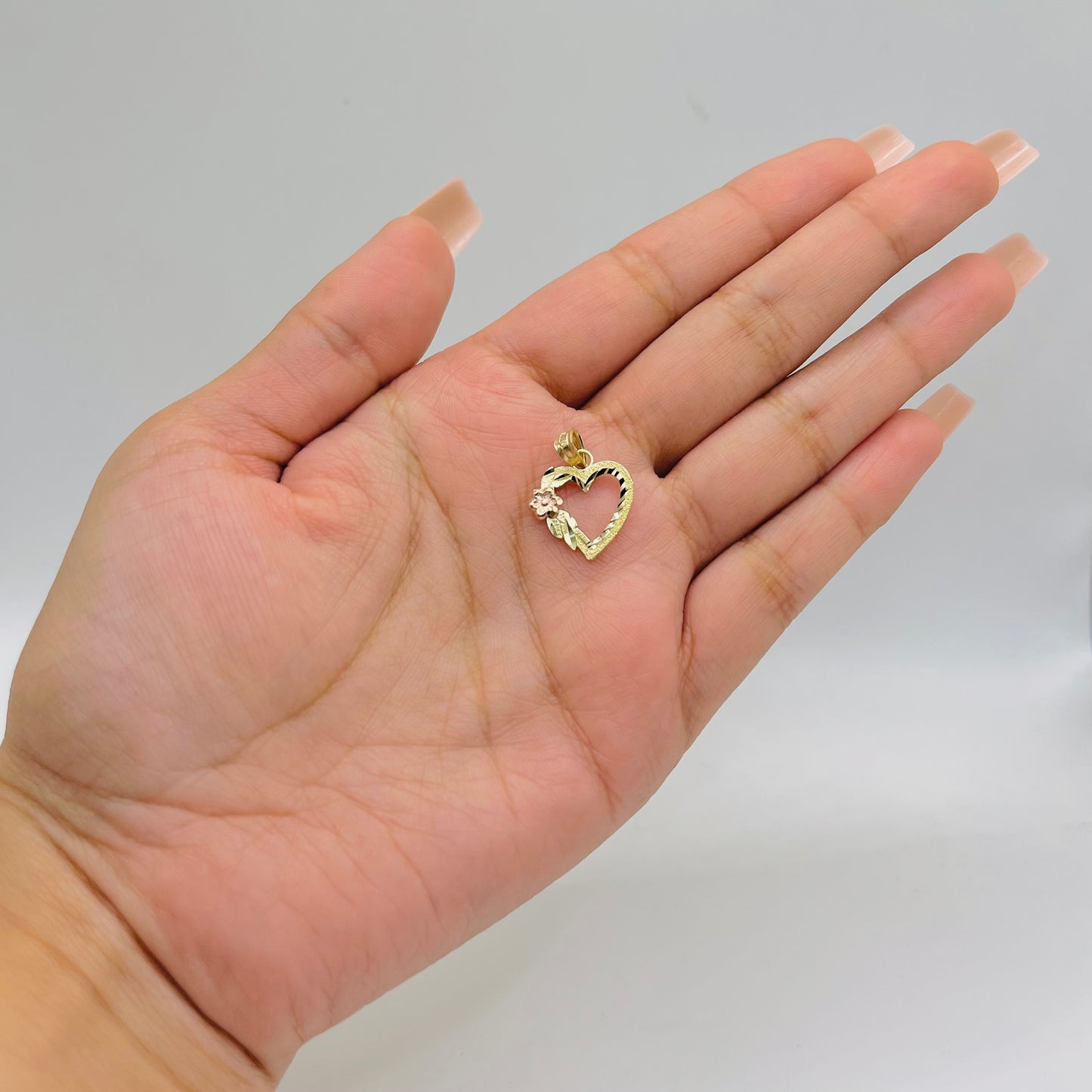 10k Gold Open Heart Flower charm (two-tone)