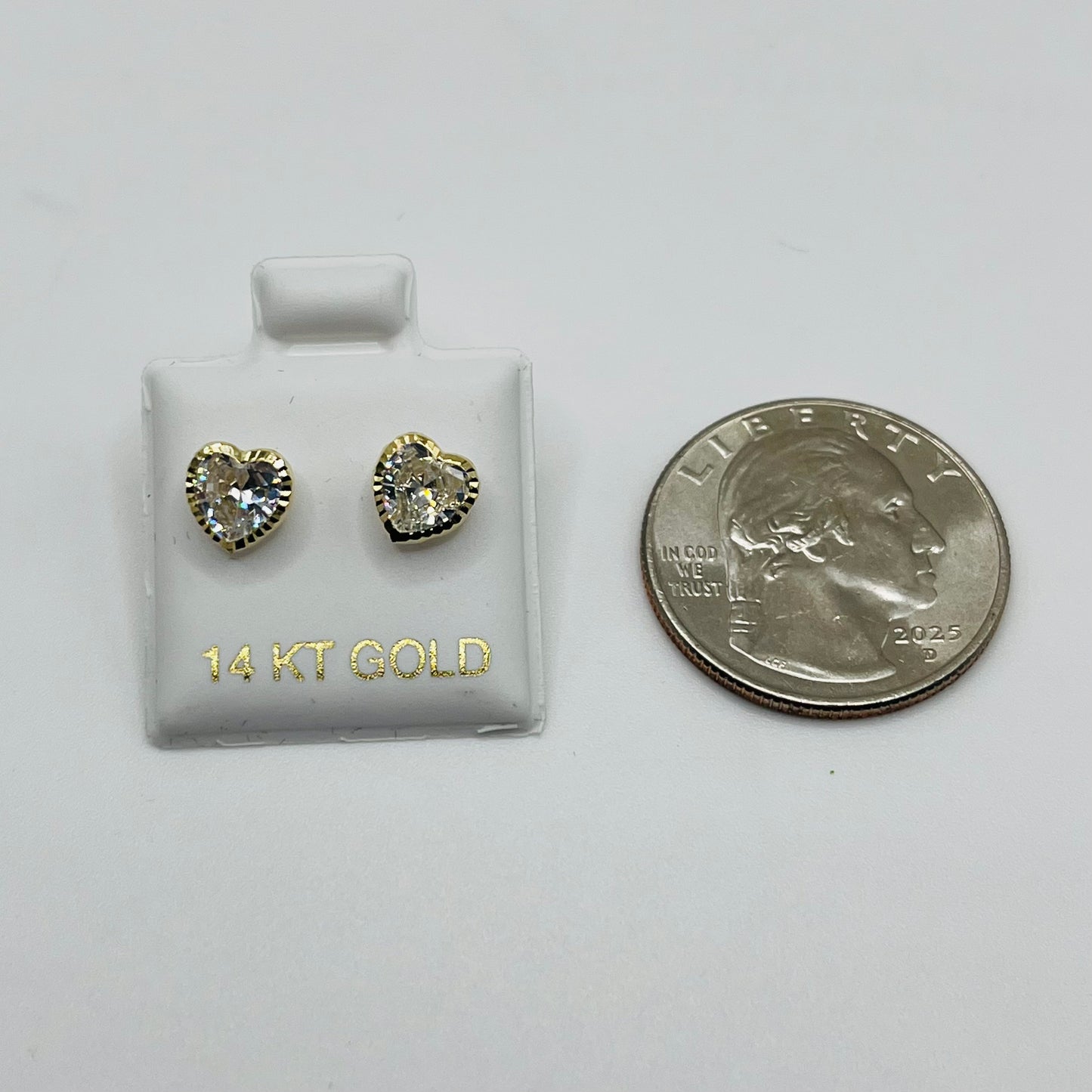 14k Gold Outlined Cz Heart Baby Earrings