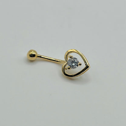 14k Gold Heart Bezel Cz Belly Ring