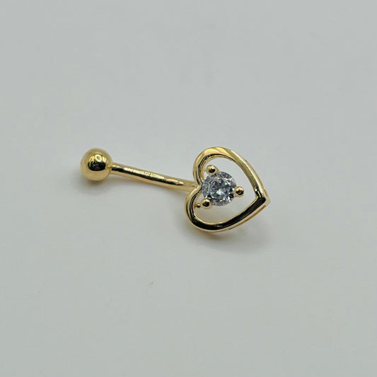 14k Gold Heart Bezel Cz Belly Ring