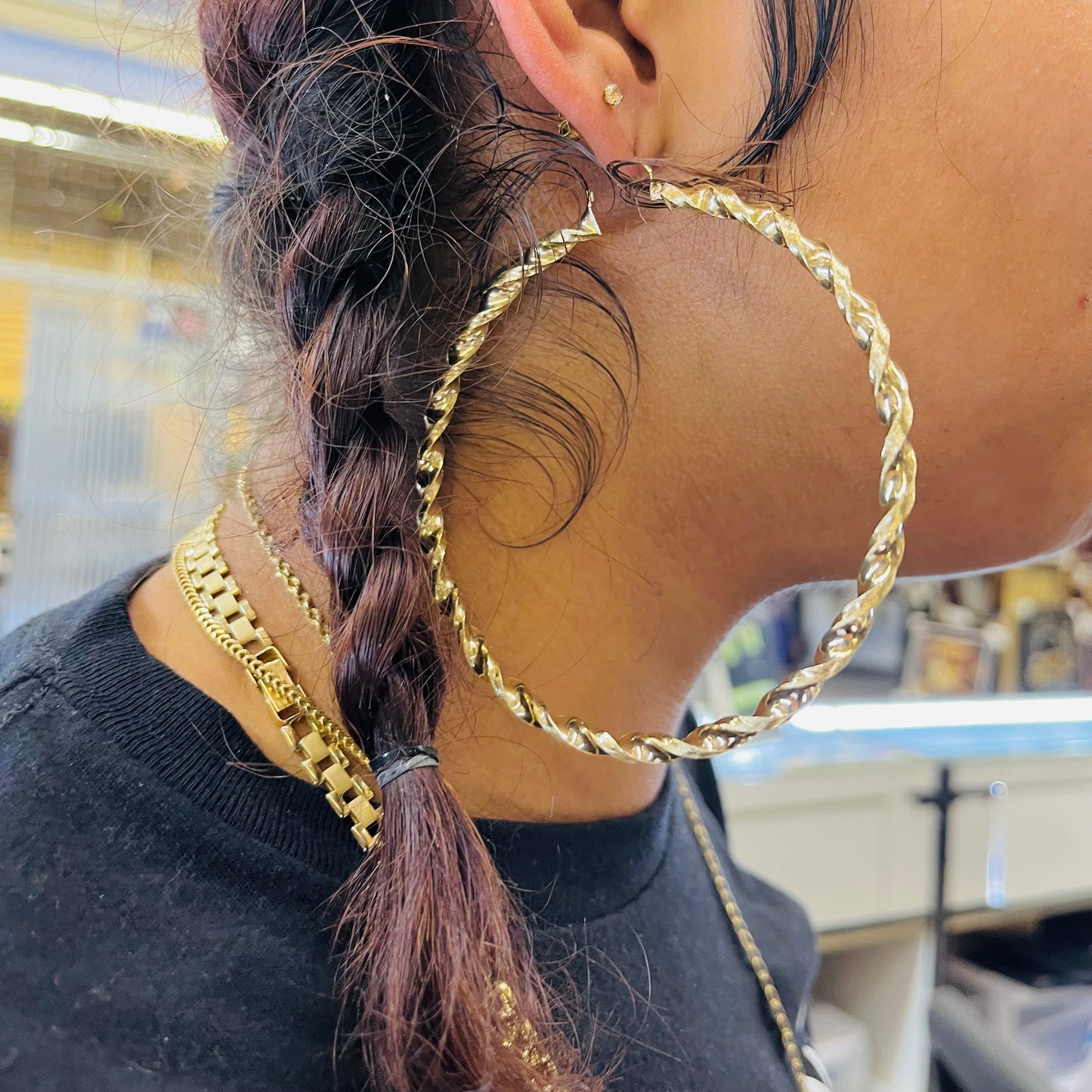 10K Gold 4.3mm Twist Hoop Earrings (3.25" diameter)