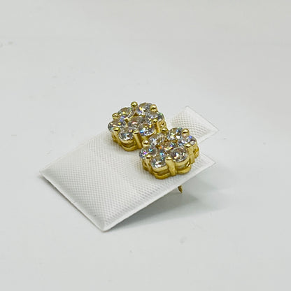 10K Gold CZ Flower Earrings | Face Size: 8mm