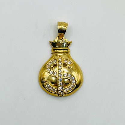 10K Gold Money Bag Charm with CZ's