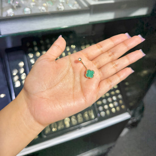 14k Gold Green Clover Belly Ring (M)
