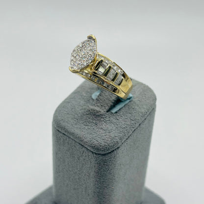 14k Gold Natural Diamond Marquise Two Tier Band Ring