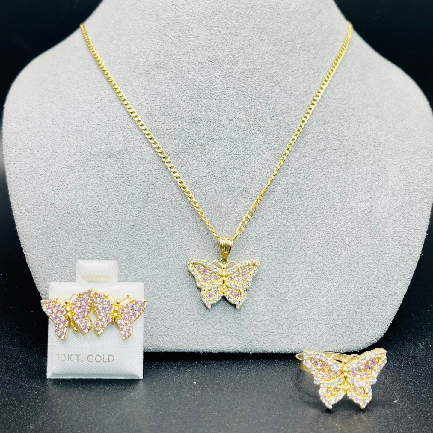 10K Gold Pink Butterfly Set