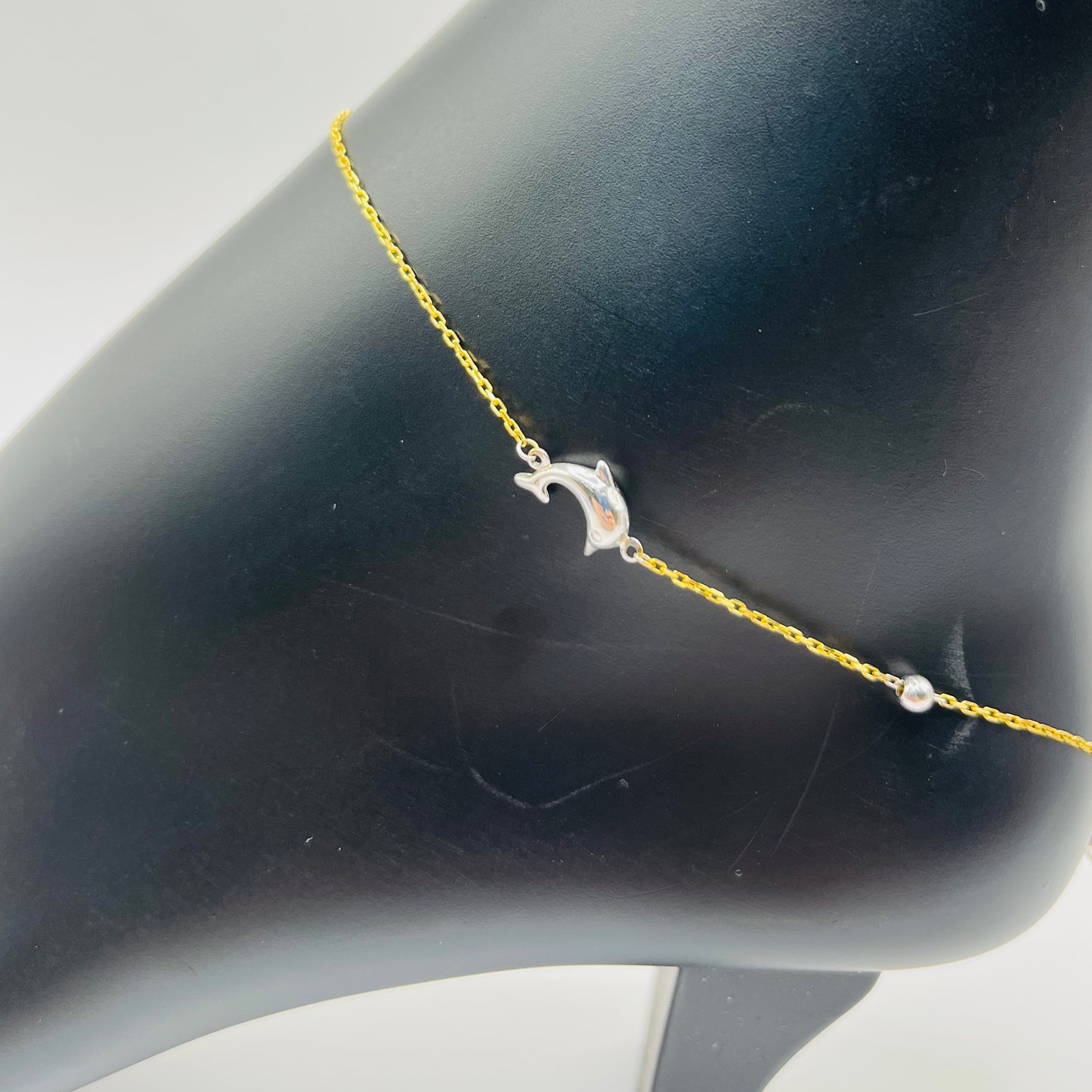 10k Gold Two Tone Dolphin Anklet