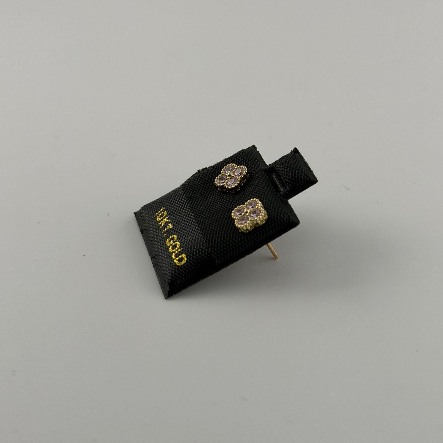 10k Gold Tiny Pink Cz Clover Earrings (S)