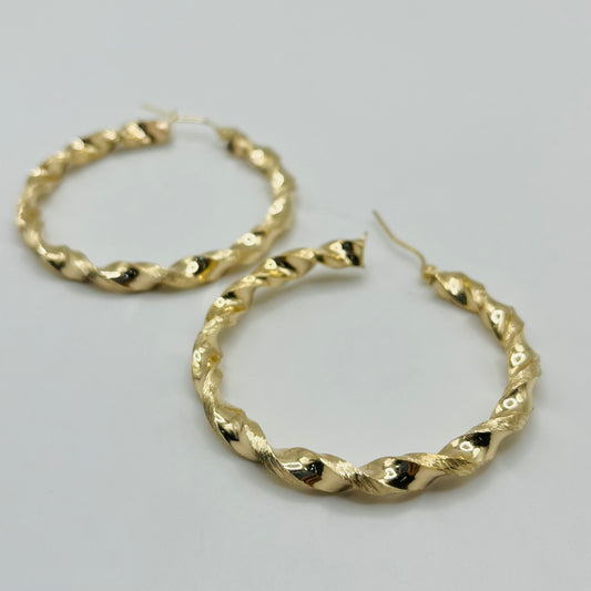 10K Gold 4.3mm Twist Hoop Earrings (1.75" diameter)