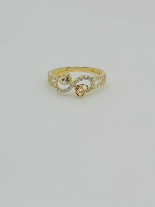 10K Gold Infinity Sign Ring with Hearts and Mirror Balls