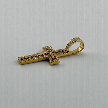 14k Gold Natural Diamond Classic Open Prong Cross Charm