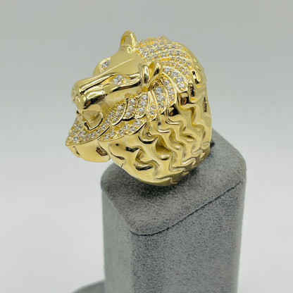 10K Gold CZ Lions Head Lightweight Ring (L)