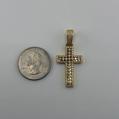 14k Gold Natural Diamond Classic Open Prong Cross Charm