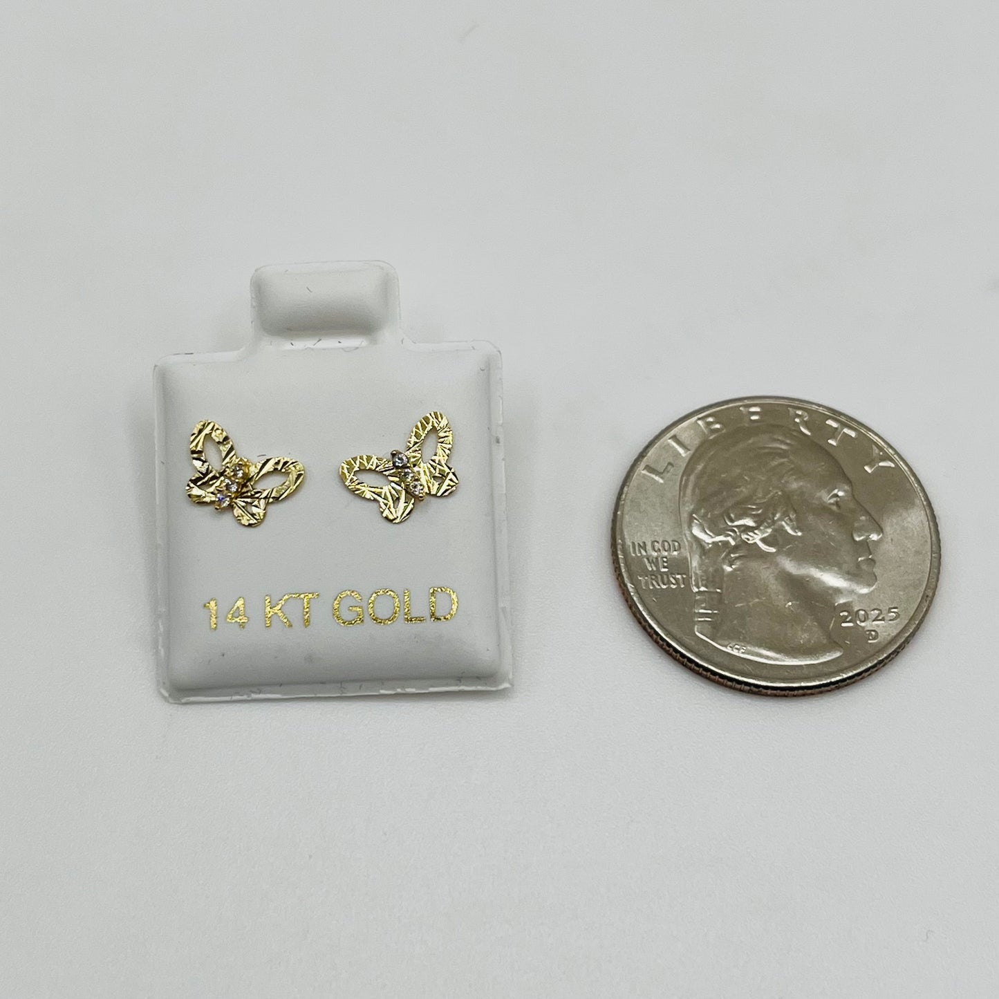 14k Gold Butterfly Cz Baby Earrings