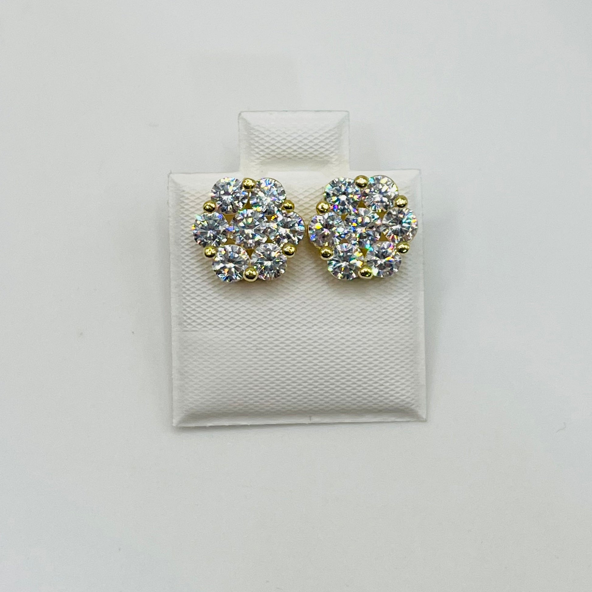 10K Gold CZ Flower Earrings | Face Size: 8mm