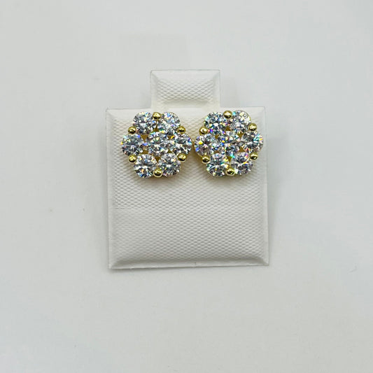 10K Gold CZ Flower Earrings | Diameter: 8mm