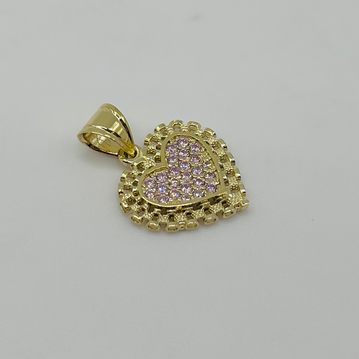 10k Gold RX Pink CZ Outlined Heart Charm