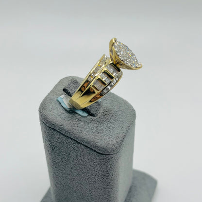 14k Gold Natural Diamond Marquise Two Tier Band Ring
