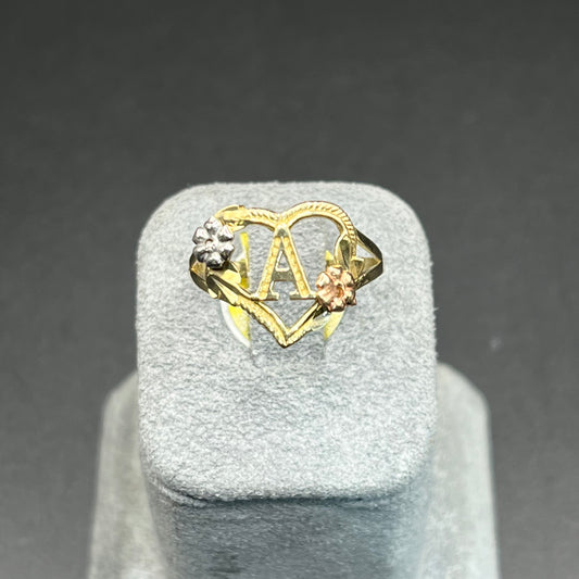 14K Gold Initial Ring with Pink Roses