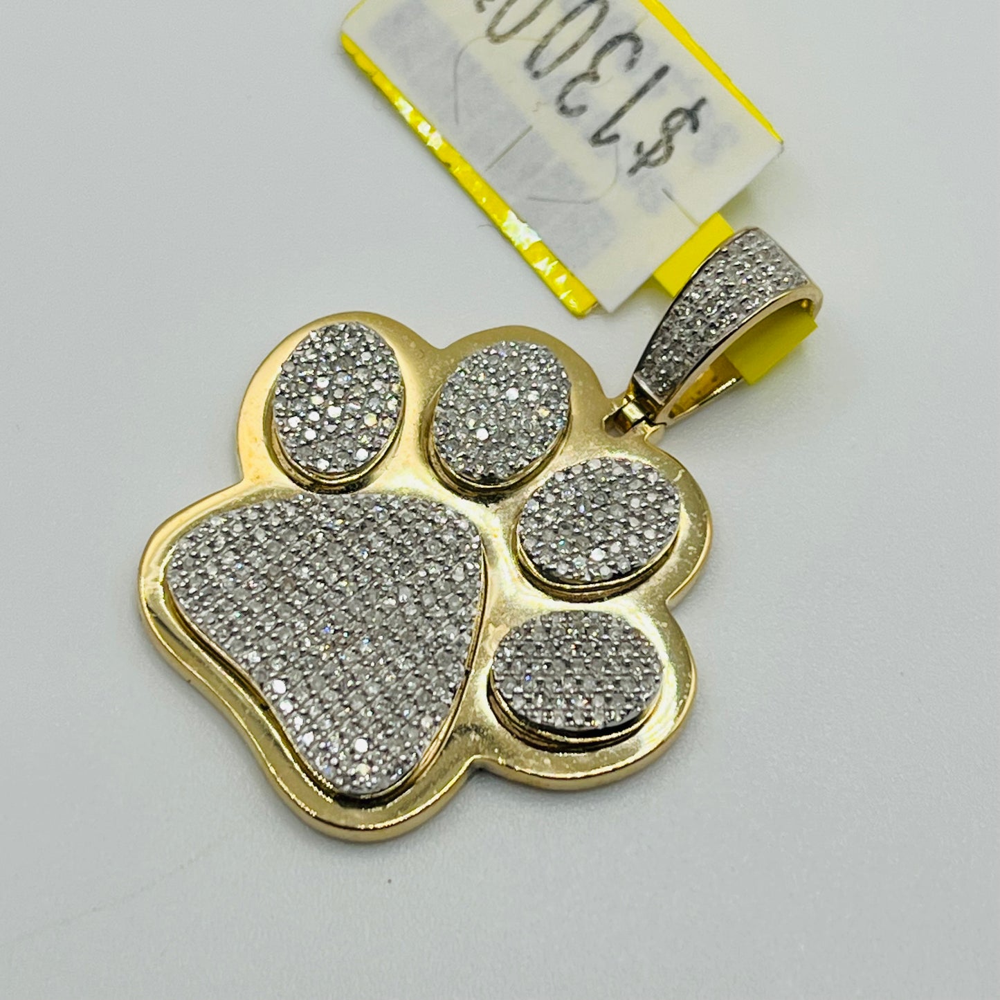 10k Gold Natural Diamond Paw Print Charm