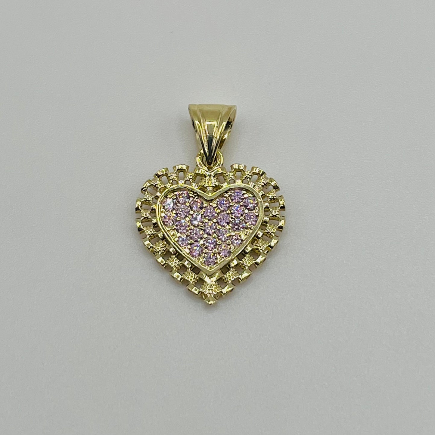 10k Gold RX Pink CZ Outlined Heart Charm