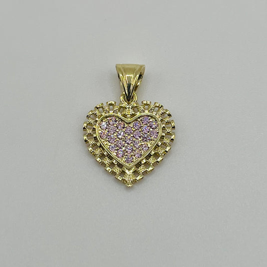 10k Gold RX Pink CZ Outlined Heart Charm