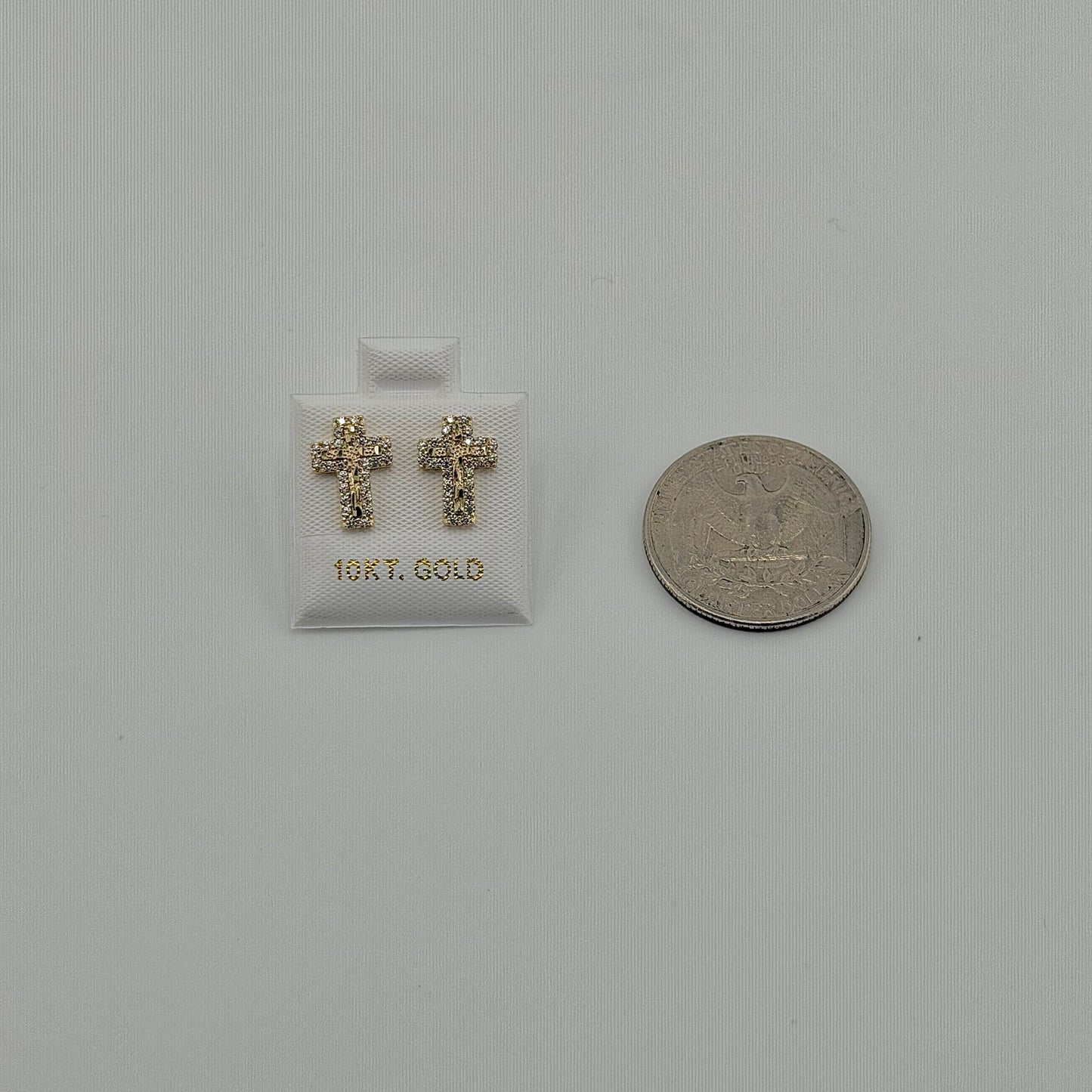 10k Gold Nugget CZ Cross Earrings (S)