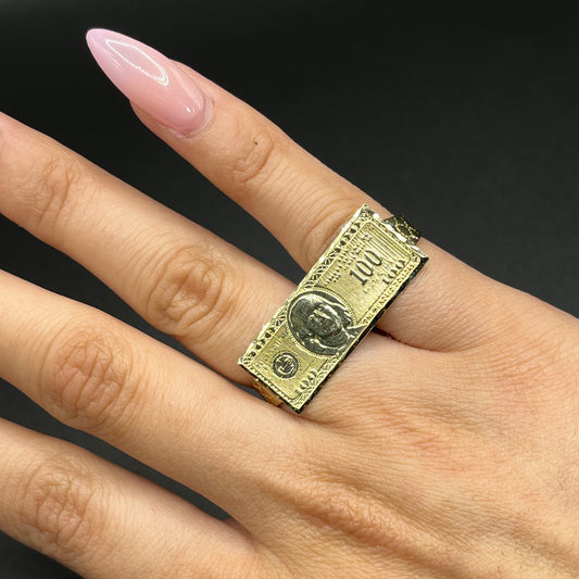 10K Gold Lil Two Finger $100 Bill Ring (Junior Size)