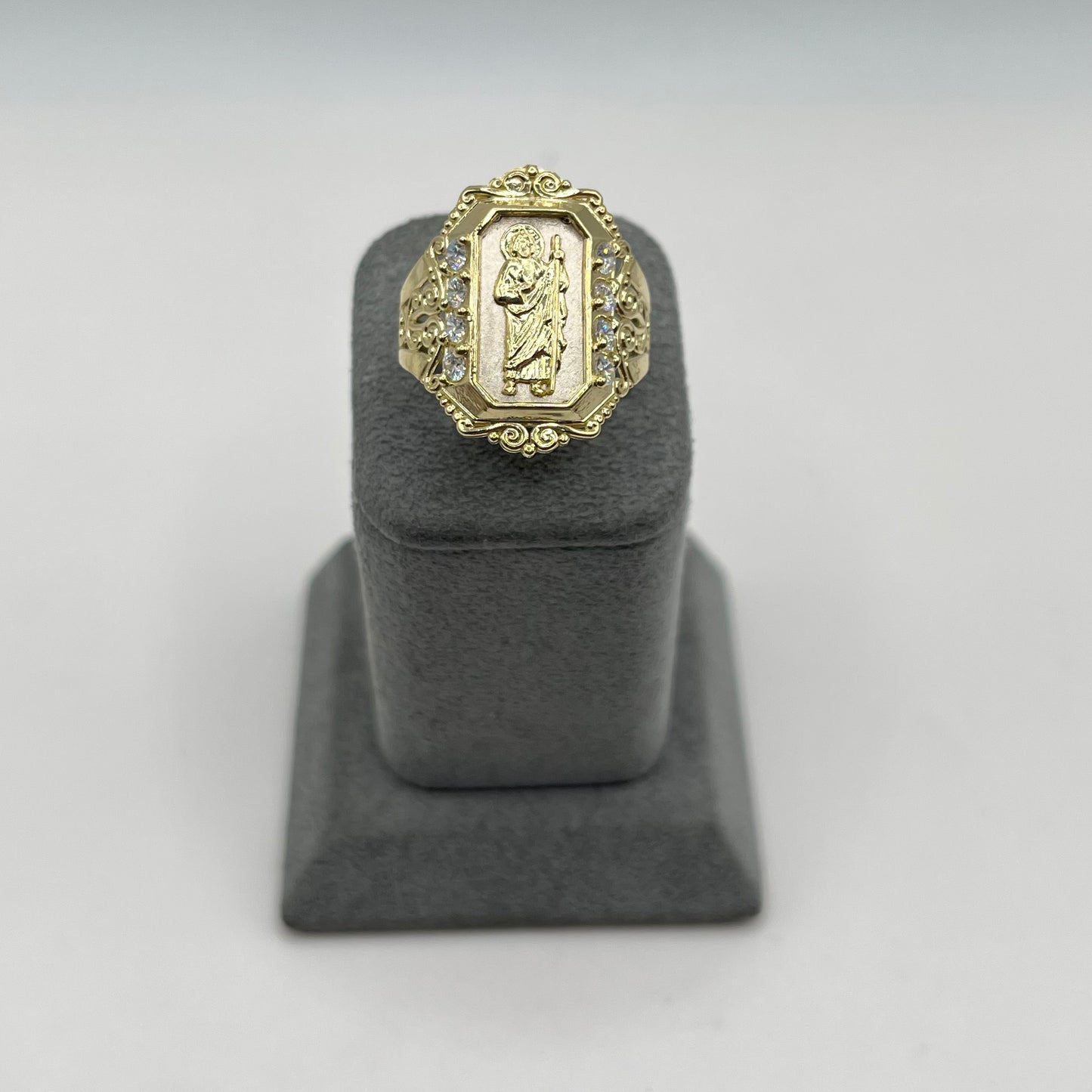 10k Gold Detailed San Judas Cz Ring
