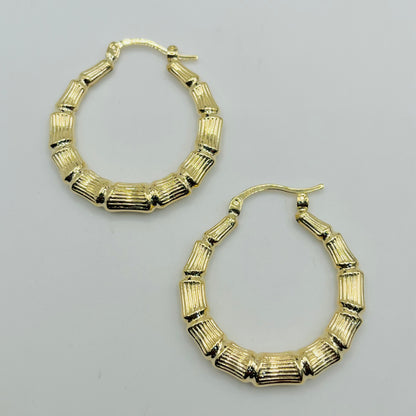 14k Gold 1.25" Bamboo Hoops