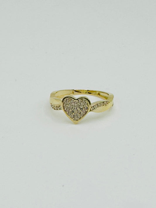 10K Gold CZ Heart with Twisted Ribbon Band