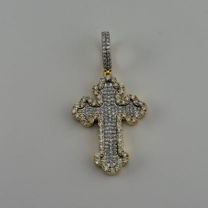 14k Gold Natural Diamond Border Roman Cross Pendant