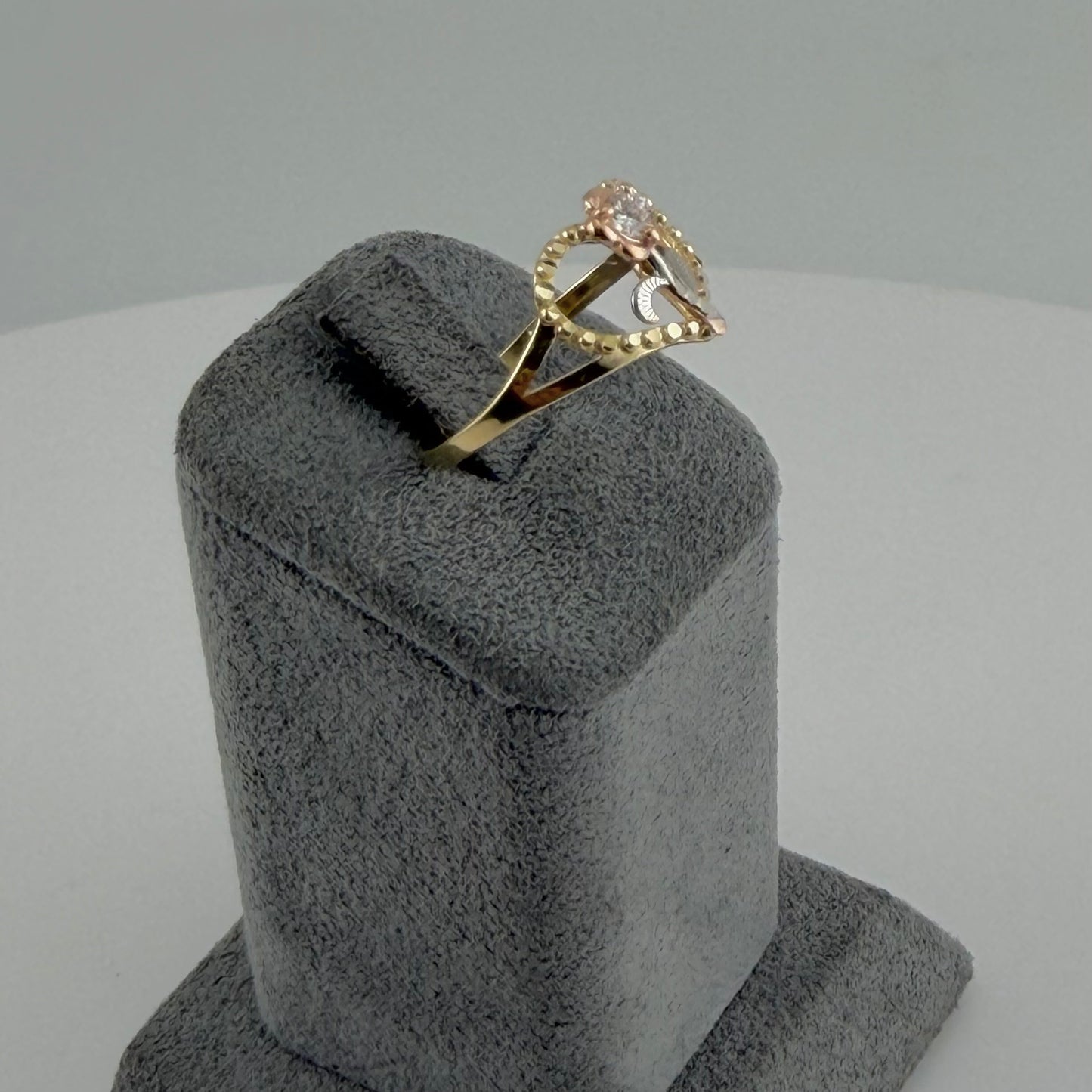 10k Gold Tri-Color Cz Flower Ring