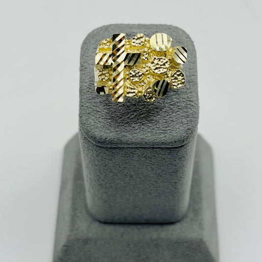 10k Gold Nugget Ring With Cross (Large)