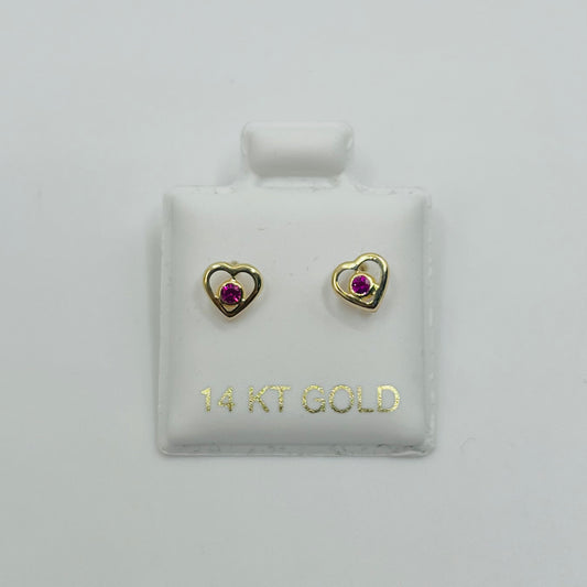 14k Gold Heart Bezel Screwback Earrings