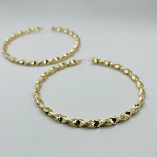10K Gold 4.3mm Twist Hoop Earrings (3.25" diameter)