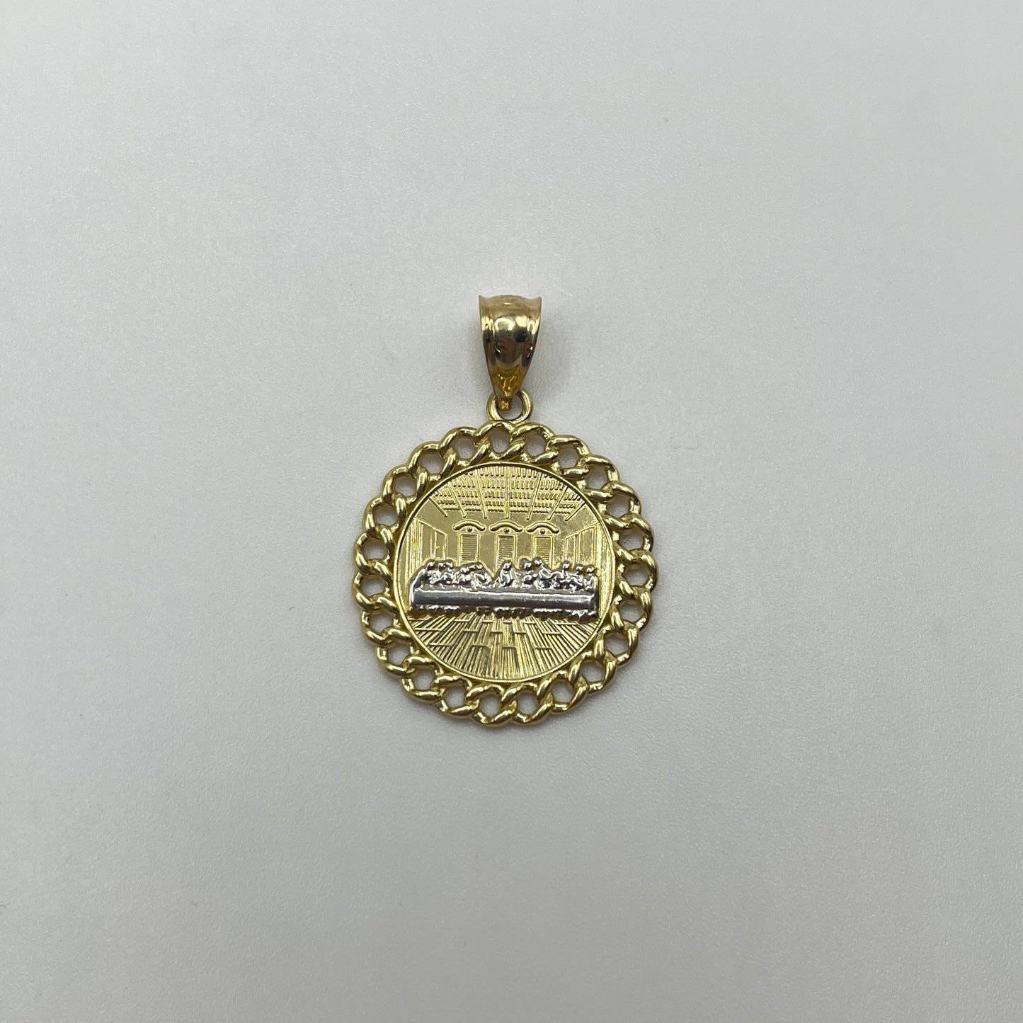 10K Gold Last Supper Pendant with Cuban border