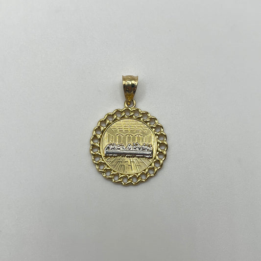10K Gold Last Supper Pendant with Cuban border