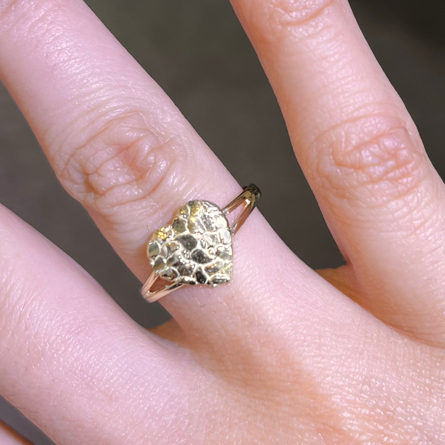 10K Gold Domed Heart Nugget Ring (small)