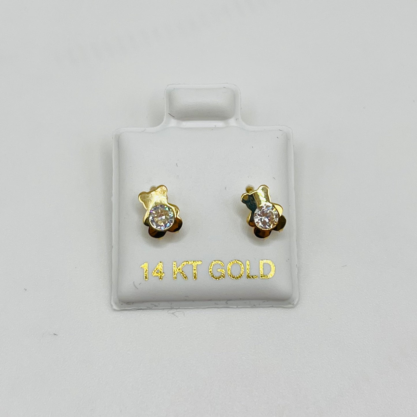 14k Gold Teddy Bear Cz Belly Baby Earrings