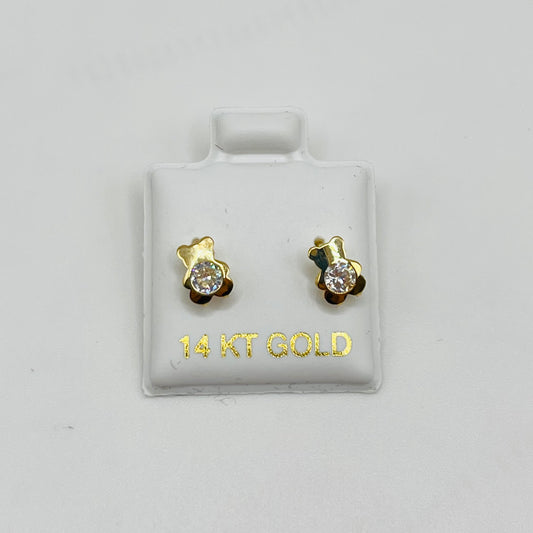 14k Gold Teddy Bear Cz Belly Baby Earrings