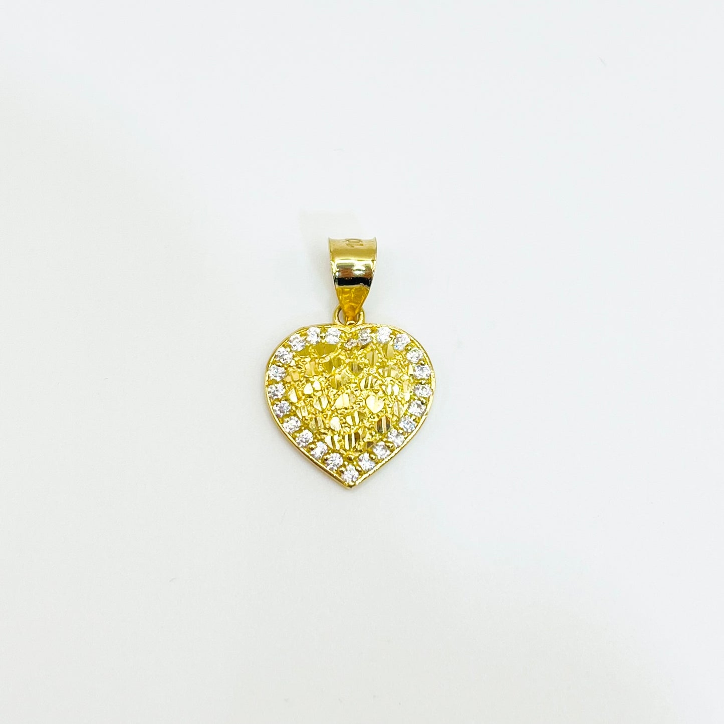 10k Gold Nugget with CZ Border Heart Charm