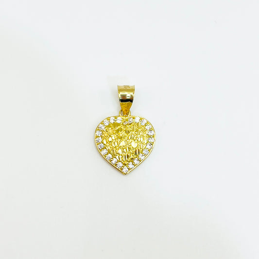 10k Gold Nugget with CZ Border Heart Charm