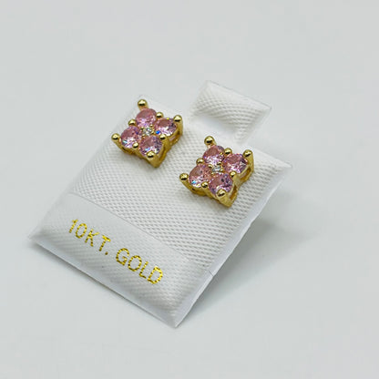 10K Gold Pink Square Flower Earrings (7mm)