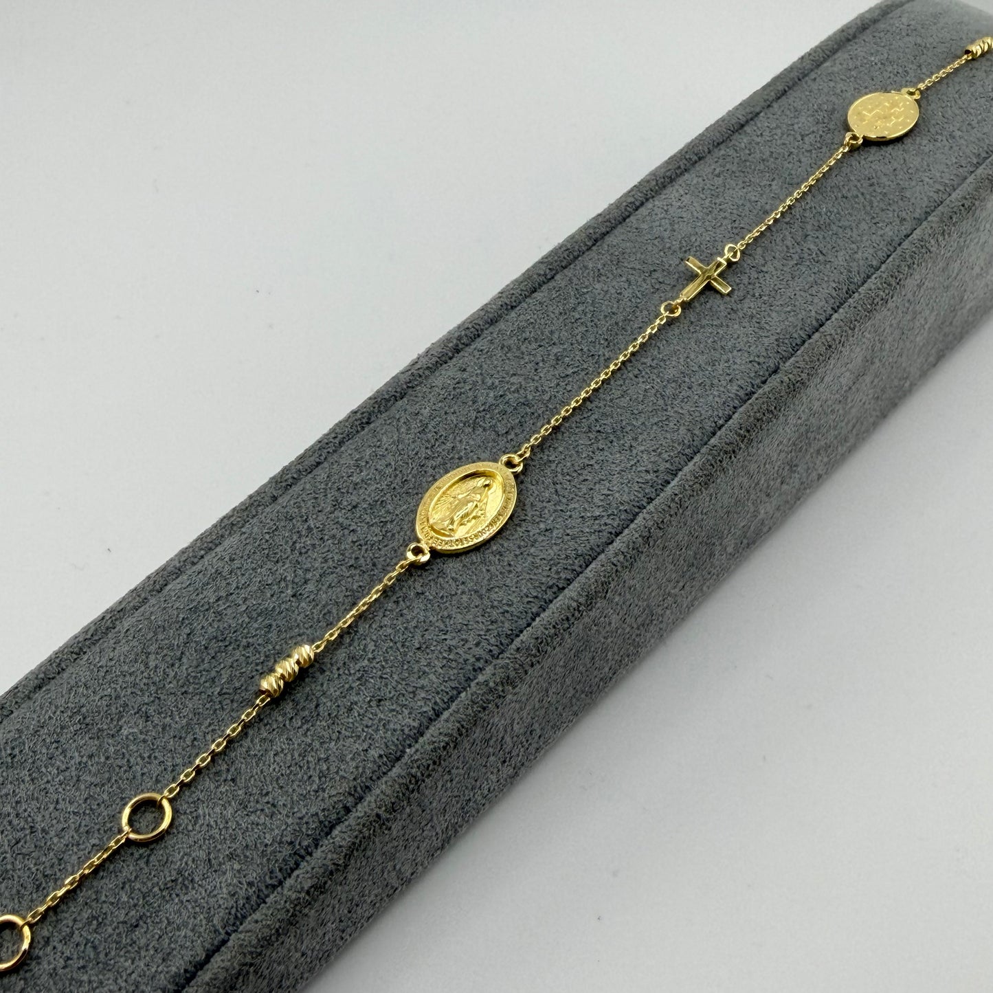 10k Gold Designer Bracelet - Virgin Mary and Cross