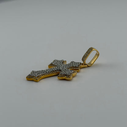 14k Gold Natural Diamond 3D Fleur De Lis Cross Charm