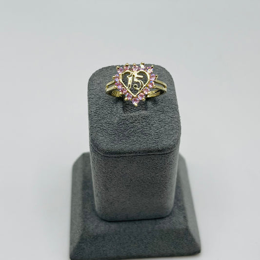 10K Gold Pink Heart CZ Quince Ring
