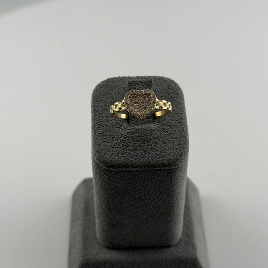 10K Gold Petite Pink Heart Cz Rx Band Ring